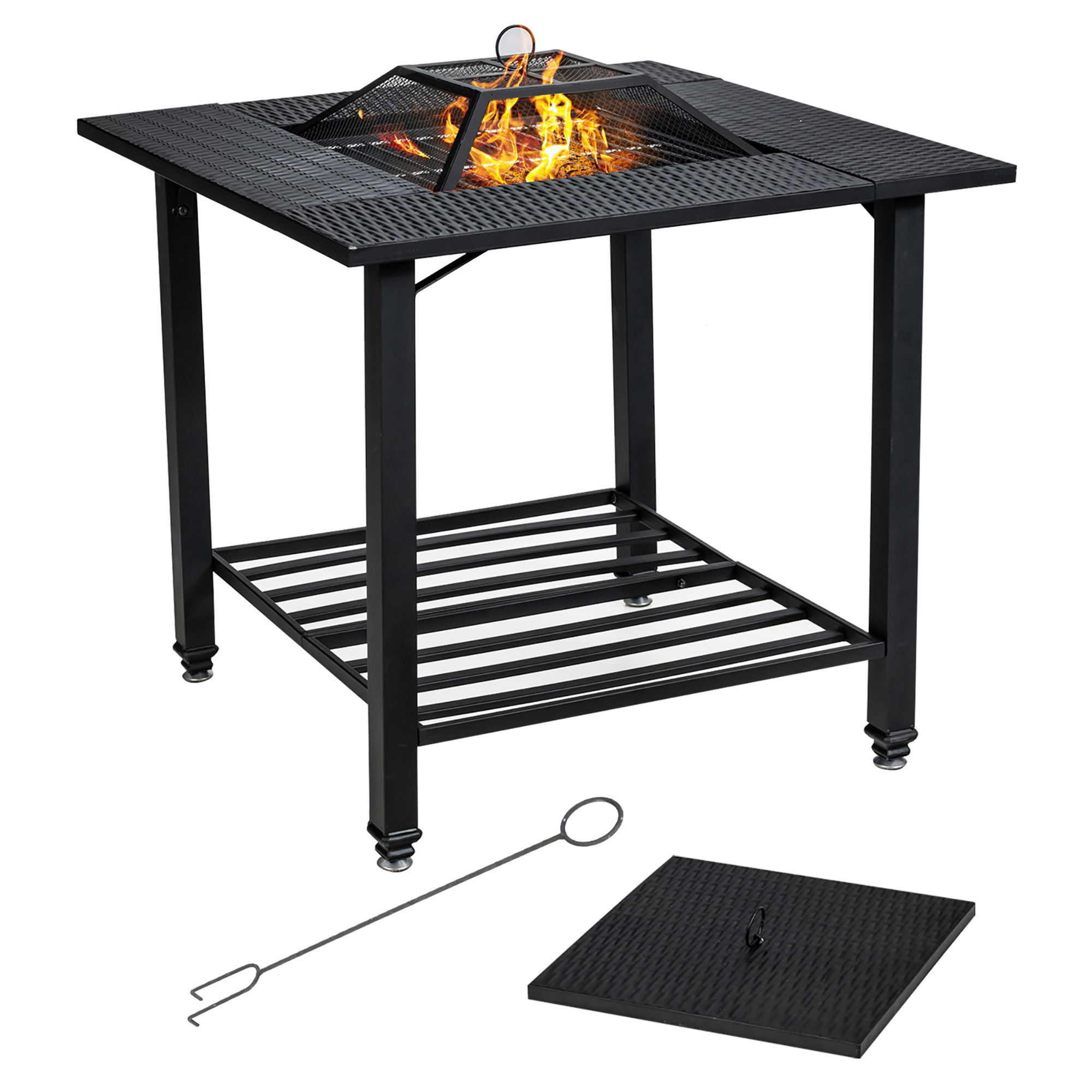 Costway 31'' Outdoor Fire Pit Dining Table Charcoal Wood Burning W/ Cooking