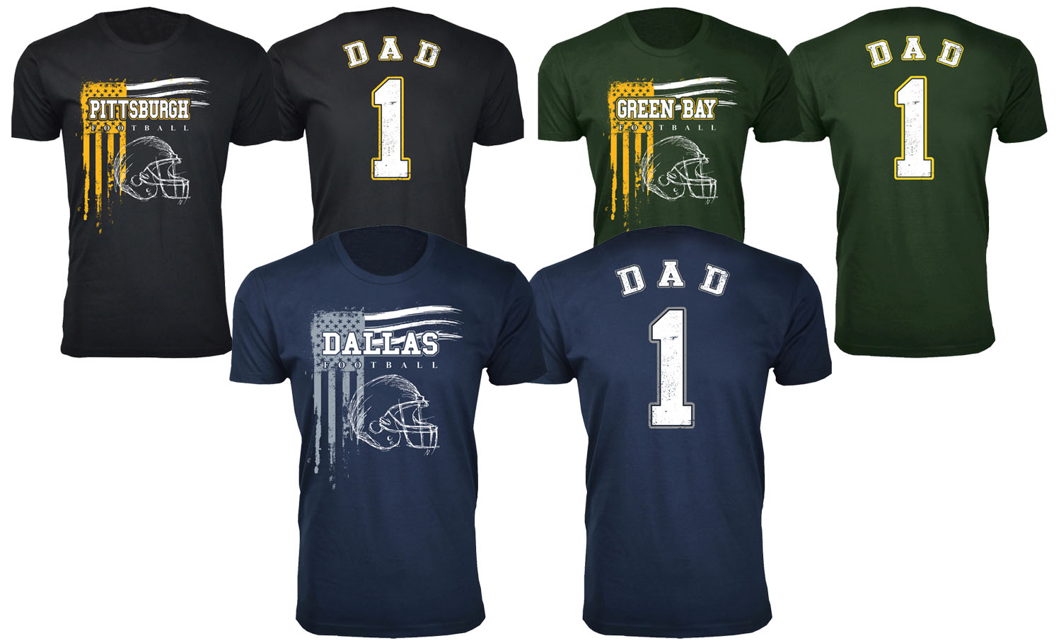 Men Dad #1 Vintage USA Flag Football T-Shirt
