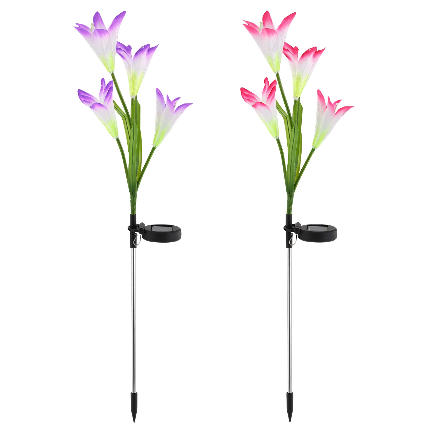 2-Pack Solar Garden Lily Flower Color Changing Lights Outdoor