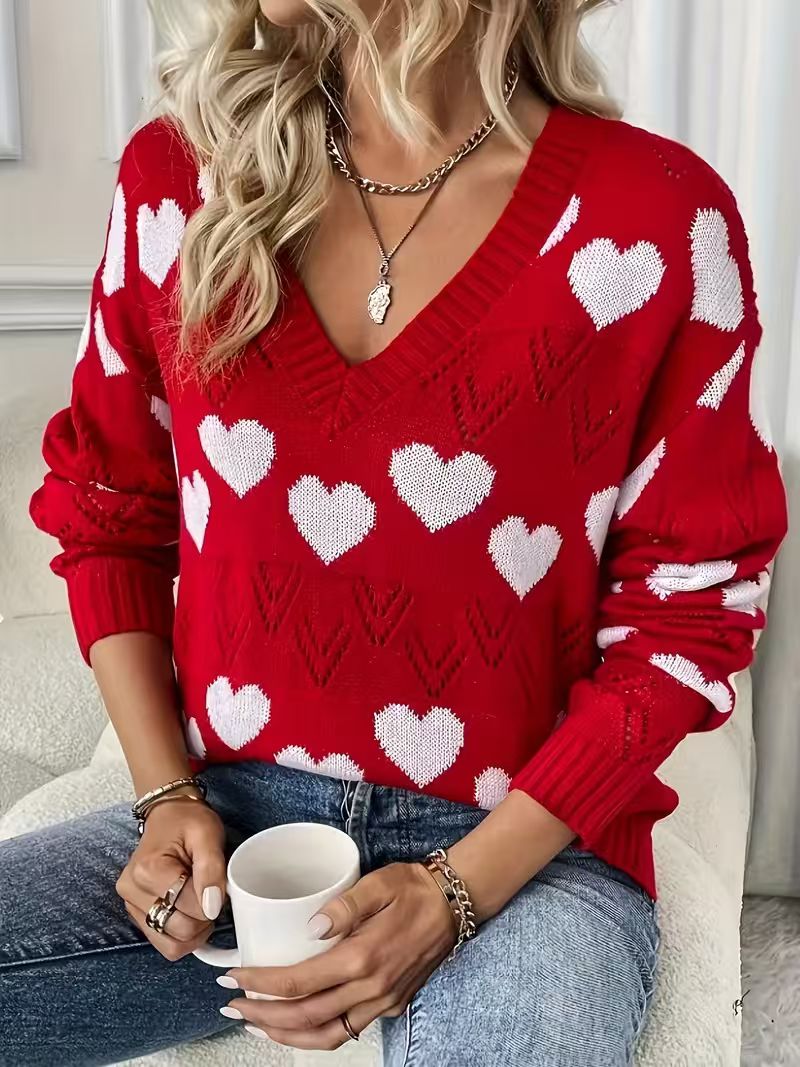 Women's Heart Print Sweater (S-XXL)