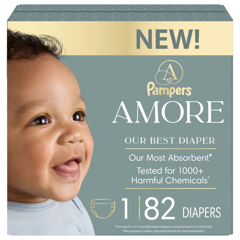 Amore by Pampers Diapers Super Pack - Size 1 - 82ct: 8 to 14 lbs, Disposabl