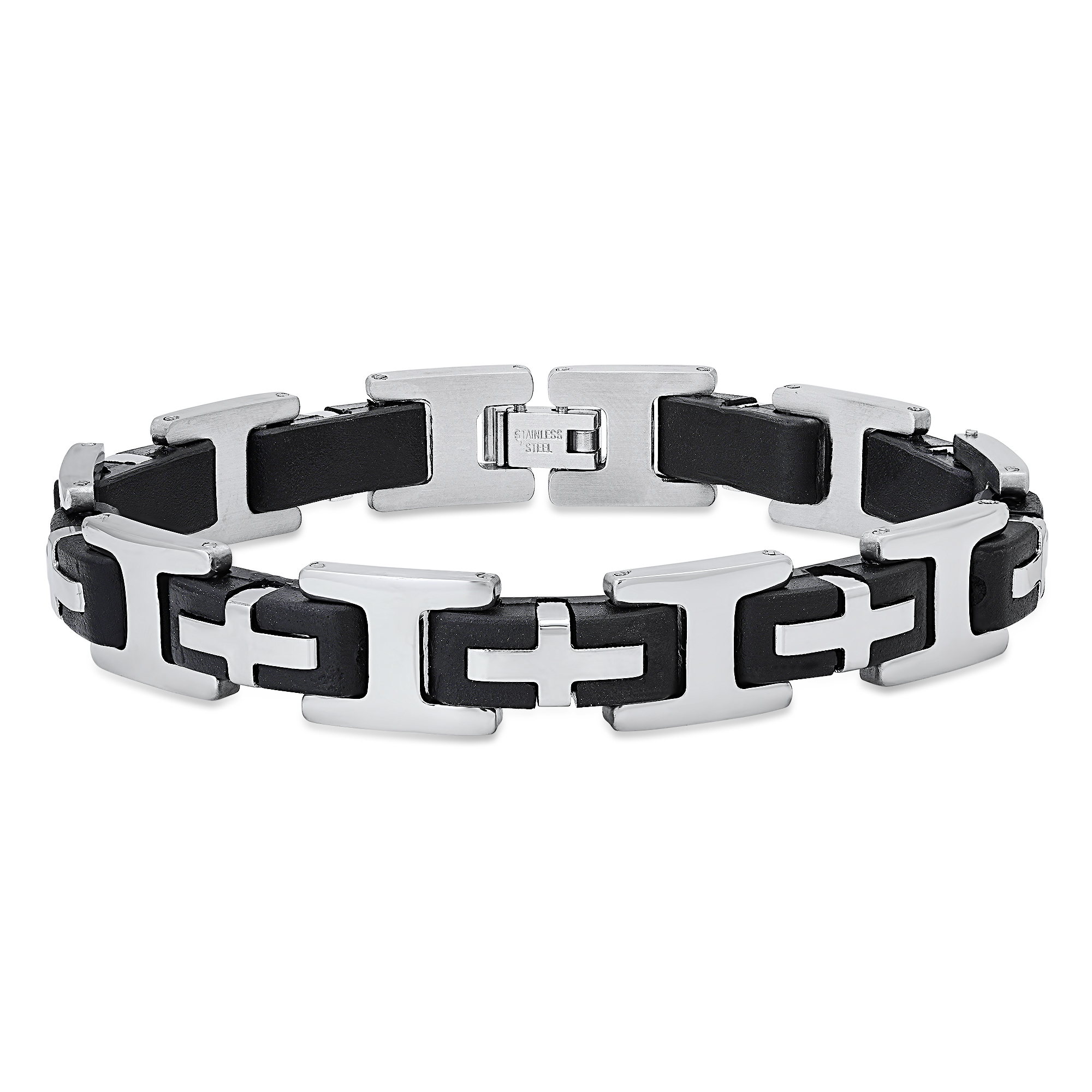 Two-Tone Stainless Steel & Rubber Link Bracelet