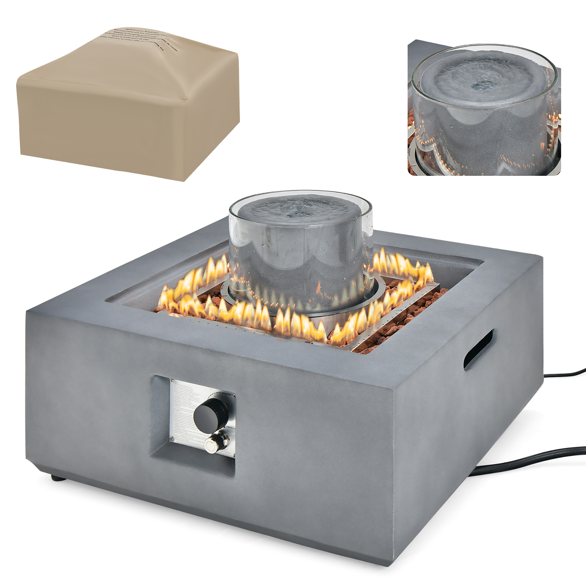 28'' 50,000 BTU Fountain Fire Pit Table With Cover