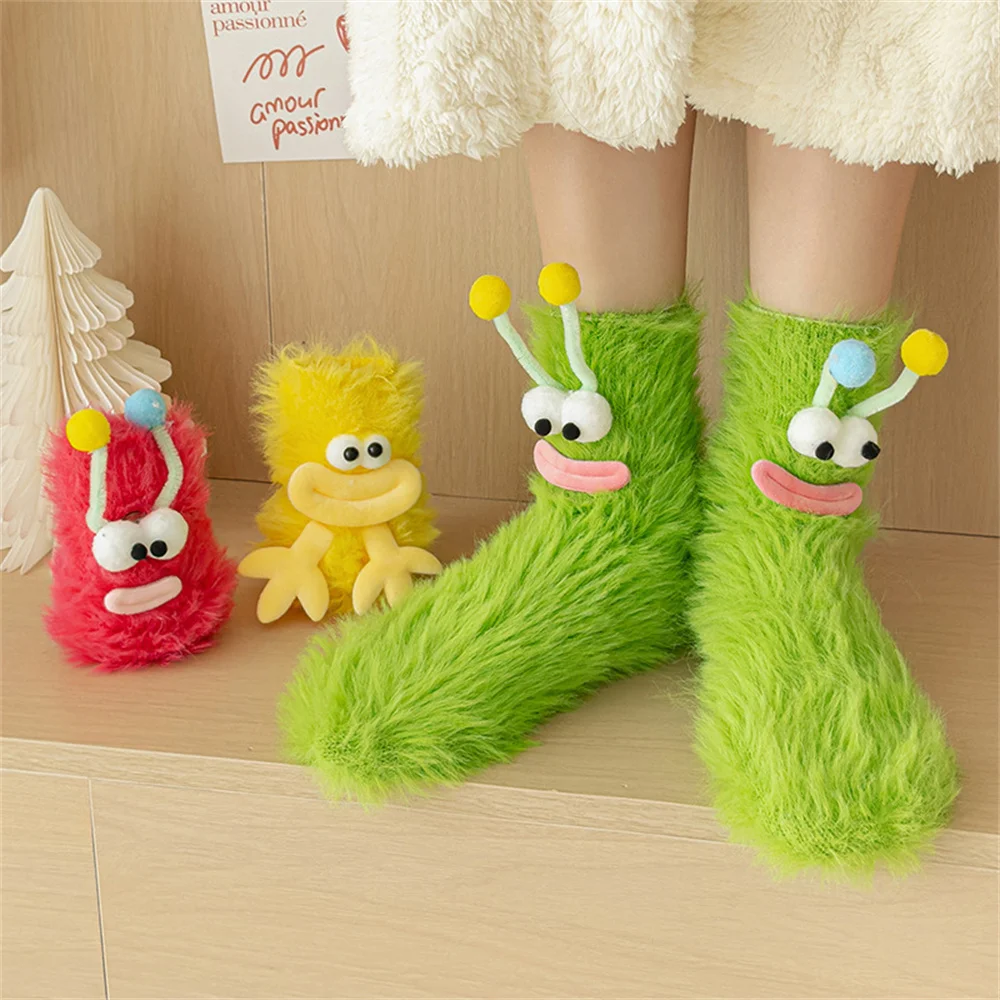Funny Monster Socks Autumn Winter Coral Fleece Floor Socks Couple Sleep Sock Fuzzy Socks