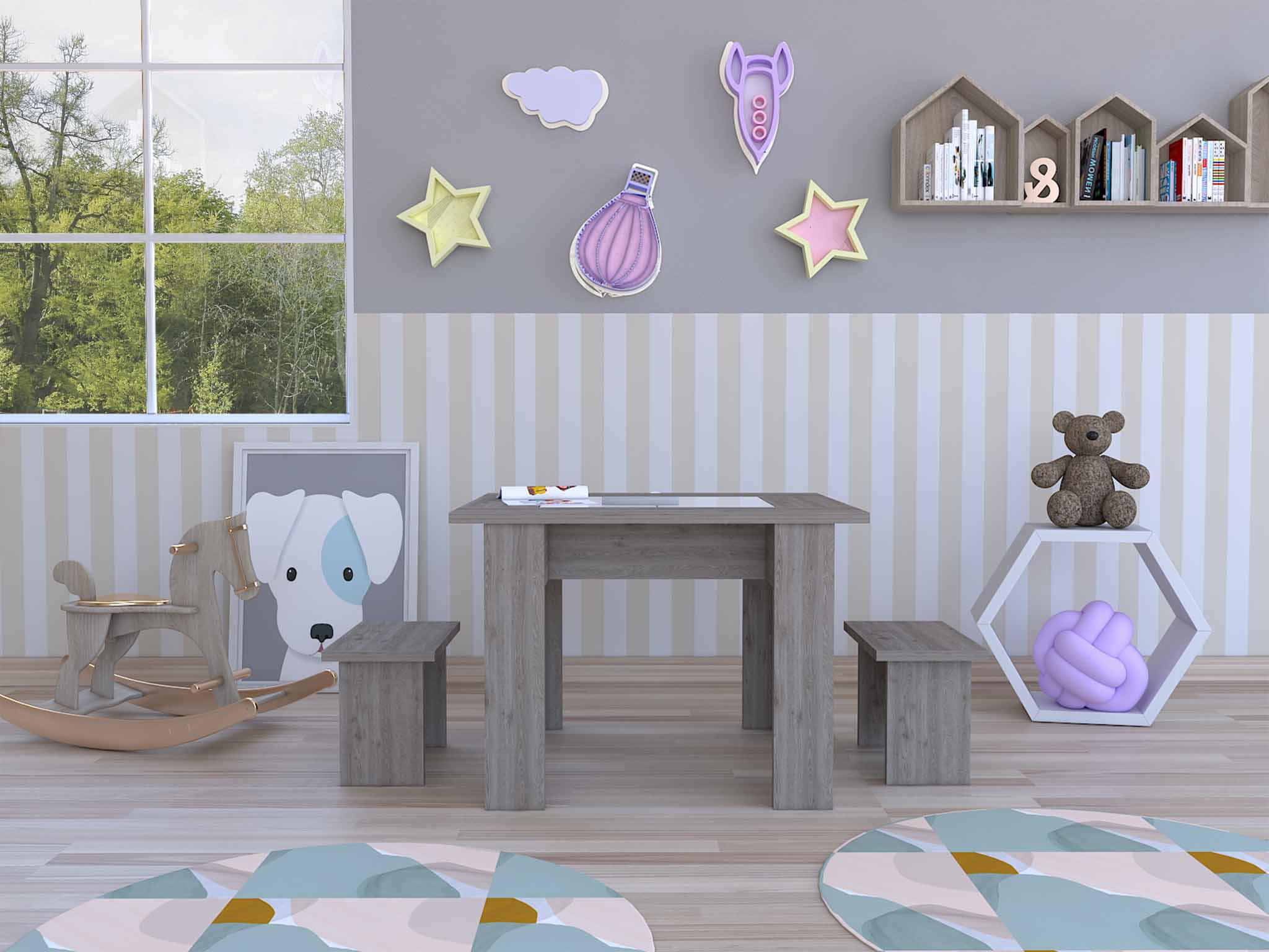 FM FURNITURE Sebring Kids Table with a spacious top and Two plastic bin