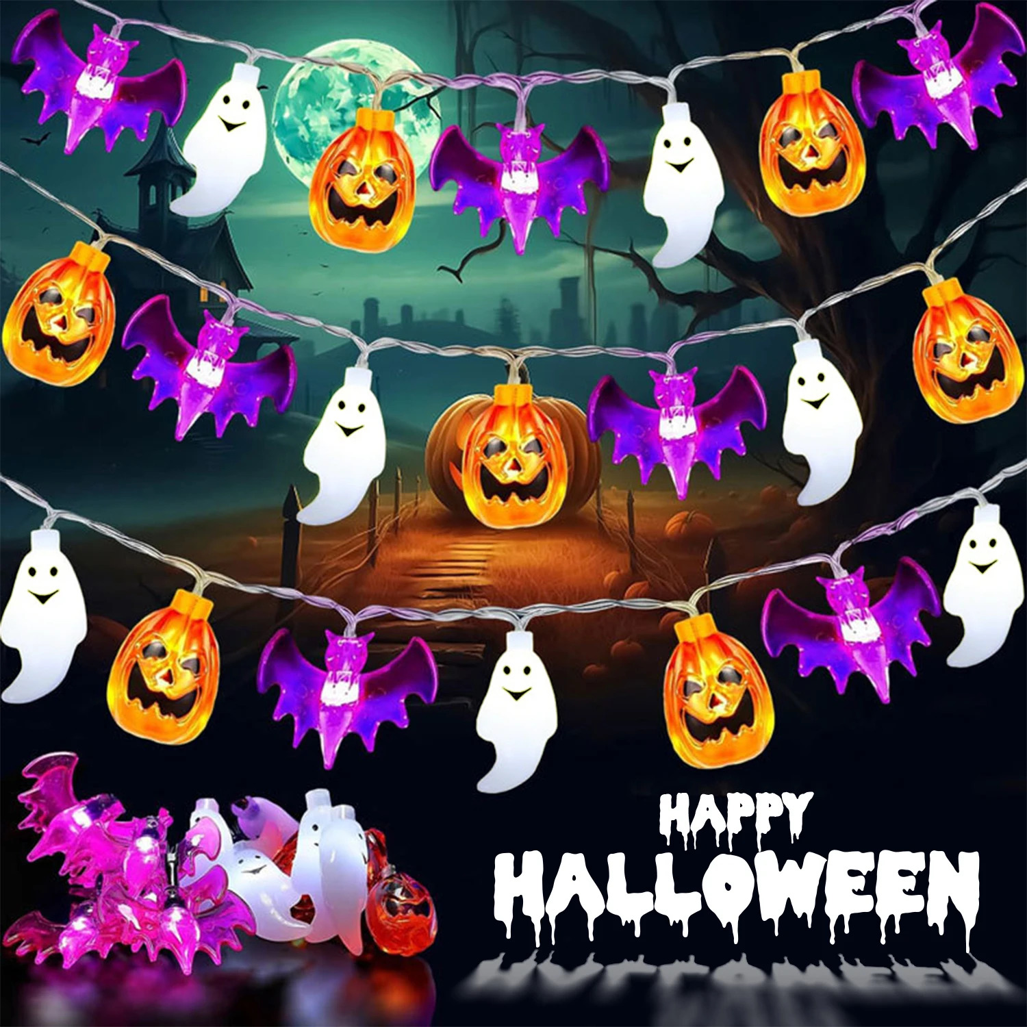 3m 20led Halloween LED Light String Pumpkin Spider Bat Decoration Lights