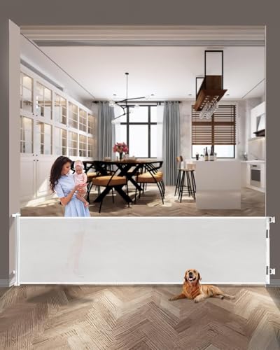 DEARLOMUM 118" Extra Wide Retractable Gate, Large Pet Dog Gate - WHITE - New