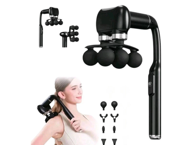 GENERIC 2-IN-1 6 HEAD MASSAGE GUN WITH EXTENSION HANDLE, 12MM - BLACK