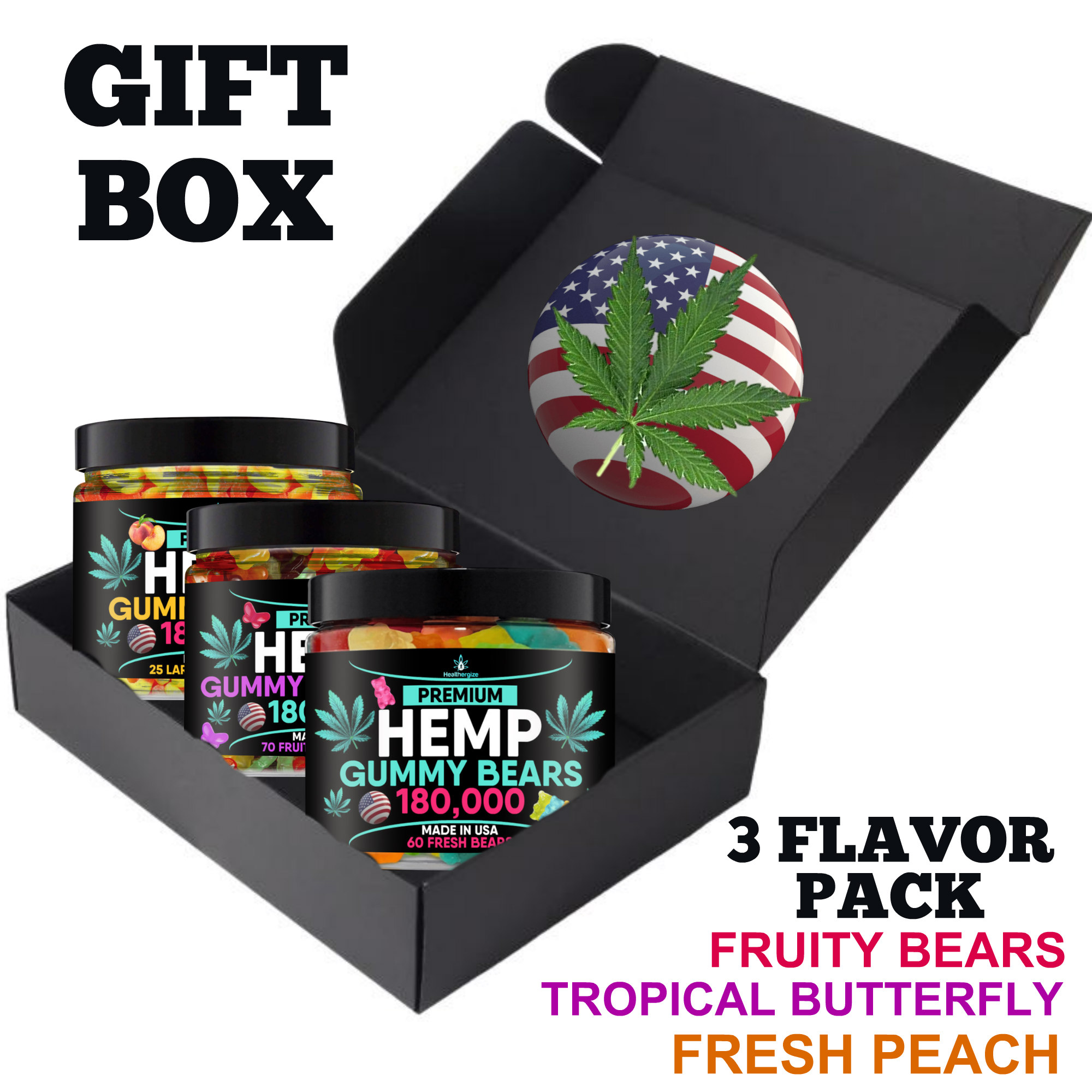 Premium Hemp Gummies Variety 3 Flavor Set-Delicious Fruity Hemp Bears, Fresh Peach And Tropical Butterflies