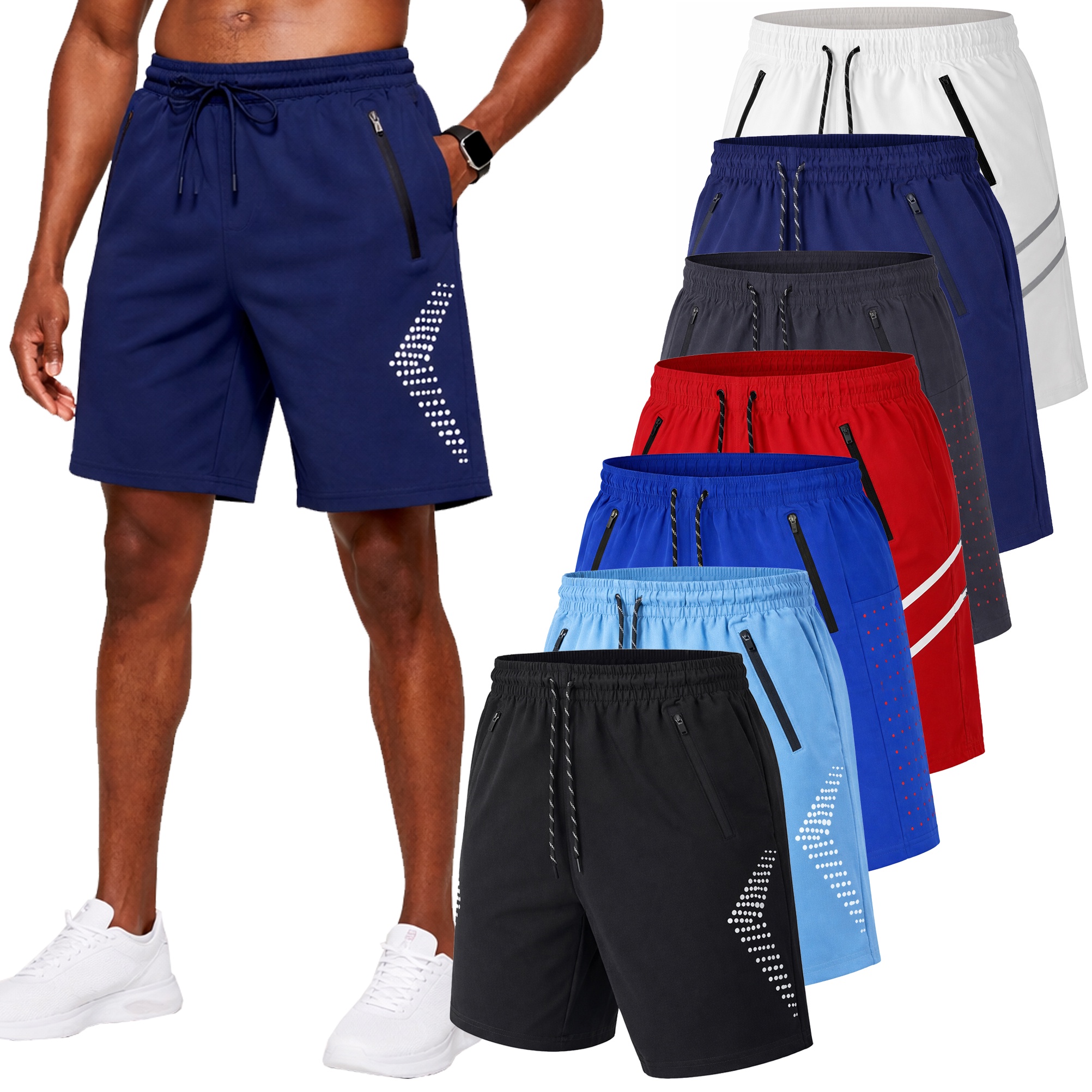 Men's 5-Pack Performance Training Shorts With Zipper Pockets (Sizes, S to 2XL)
