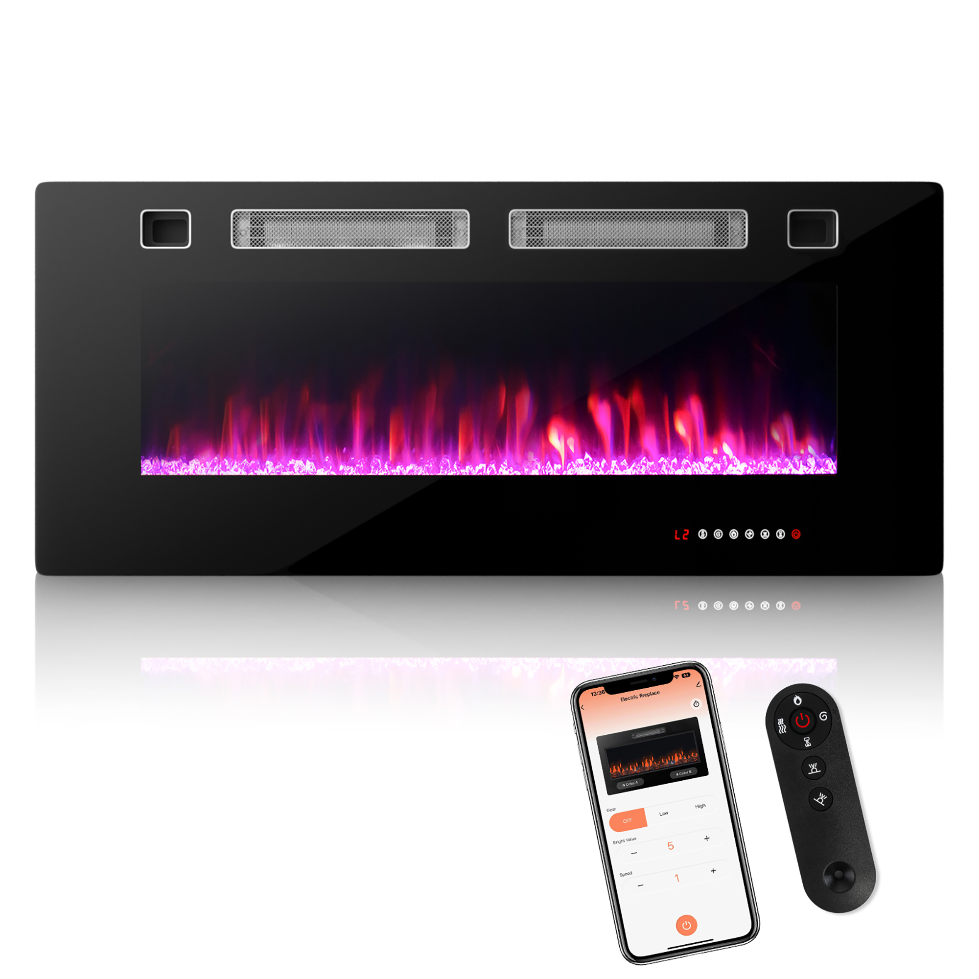 Ultra-Thin Electric Fireplace Wall-Mounted & Recessed Fireplace Heater