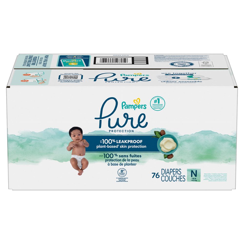 Pampers Pure Protection Diapers Super Pack - Size 0 - 76ct - Open Box