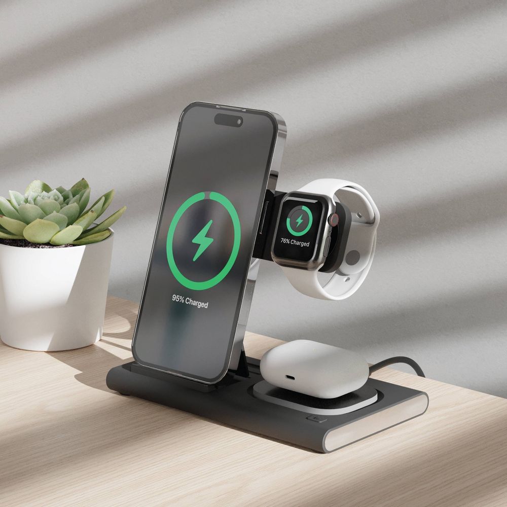 Just Wireless 3-in-1 Portable Wireless Charger - Black
