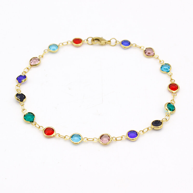 18k Gold Plated Gold and Multi Color Crystal Round Bracelet Jjb01