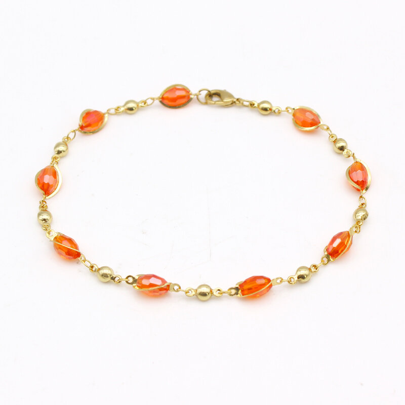 18K Gold Plated High Polish Finish Oval Crystal Ankle Bracelet