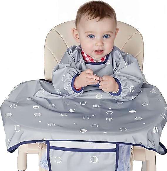 Coverall Baby Feeding Bib for Eating Long Sleeves Bib Attaches to Highchair and Table Weaning Bibs