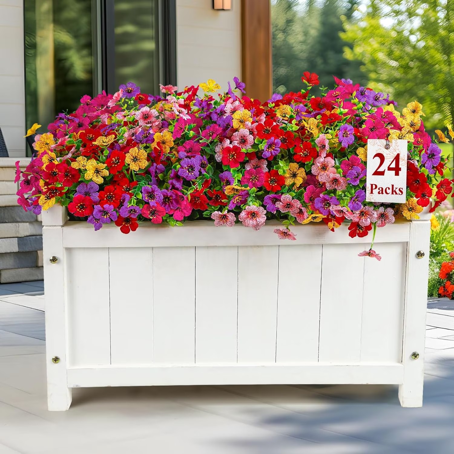 24 Bundles UV-Resistant Faux Silk Flowers – Outdoor & Indoor Artificial Plants for Garden & Porch Decor