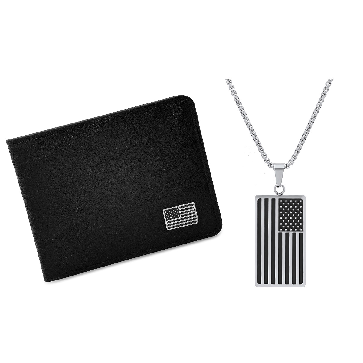 Men's Vegan Leather American Flag Wallet and Monochrome American Flag Pendant
