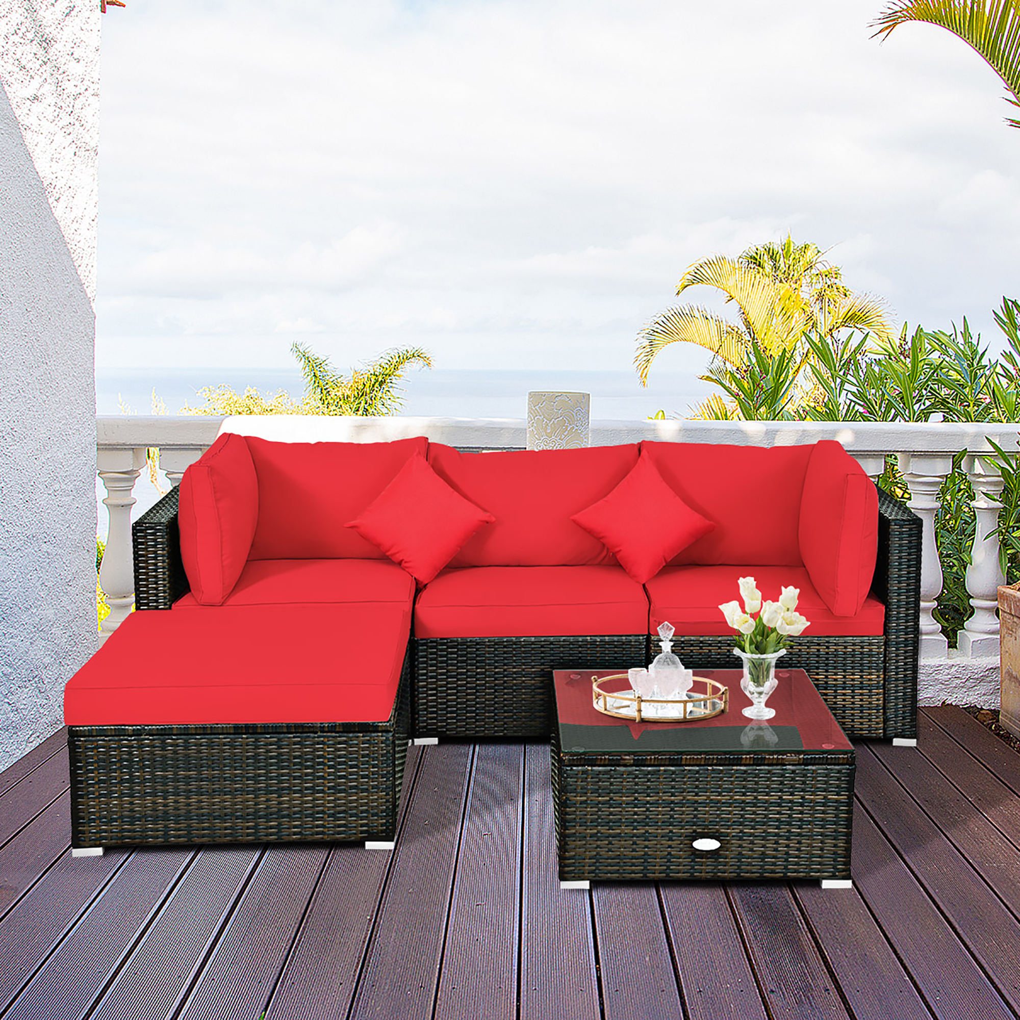 5 Piece Set: Costway Outdoor Patio Rattan Furniture Set