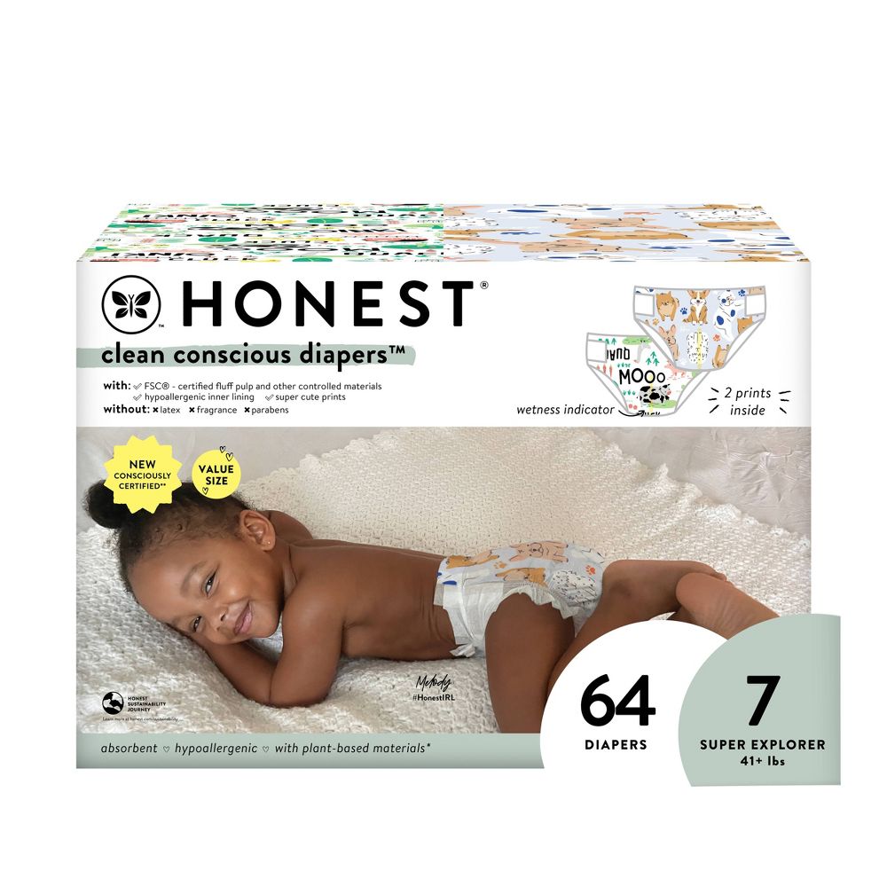 The Honest Company Disposable Diapers Club Pack Barnyard Babies & a Pawty -