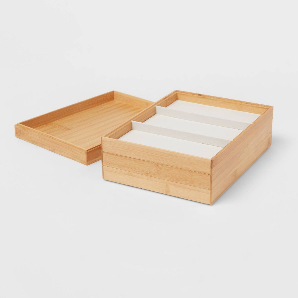 4-Pack 9"x12" Stackable Bamboo Accessory Tray Set with Lid