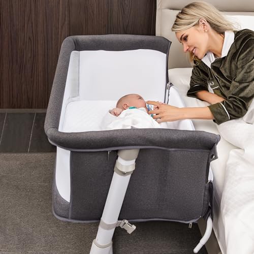 RONBEI BABY BASSINET BEDSIDE SLEEPER BABIES CRIB BED ADJUSTABLE PORTABLE - GRAY