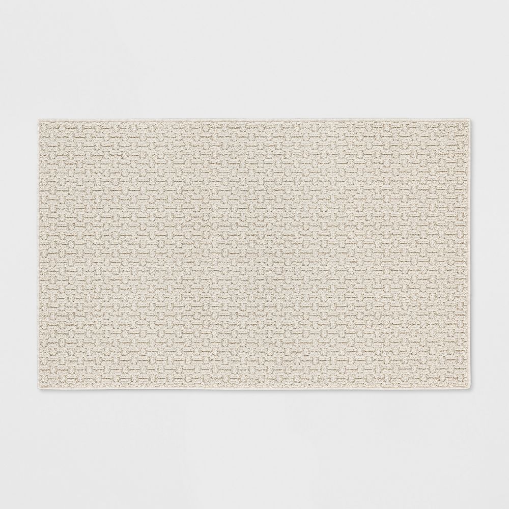 2'6"x3'10" Washable Solid Machine Tufted Accent Rug Tan - Threshold: Skid-R