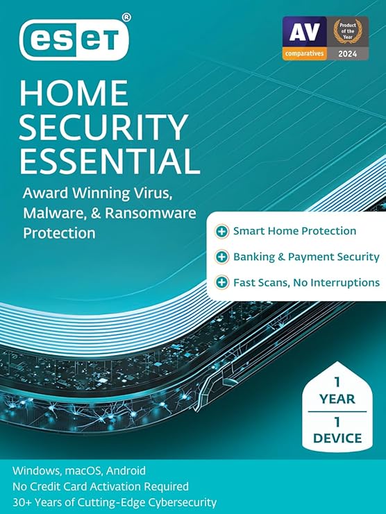 ESET Home Security Essential Antivirus 2025 1 Device 1 Year Download -Digital
