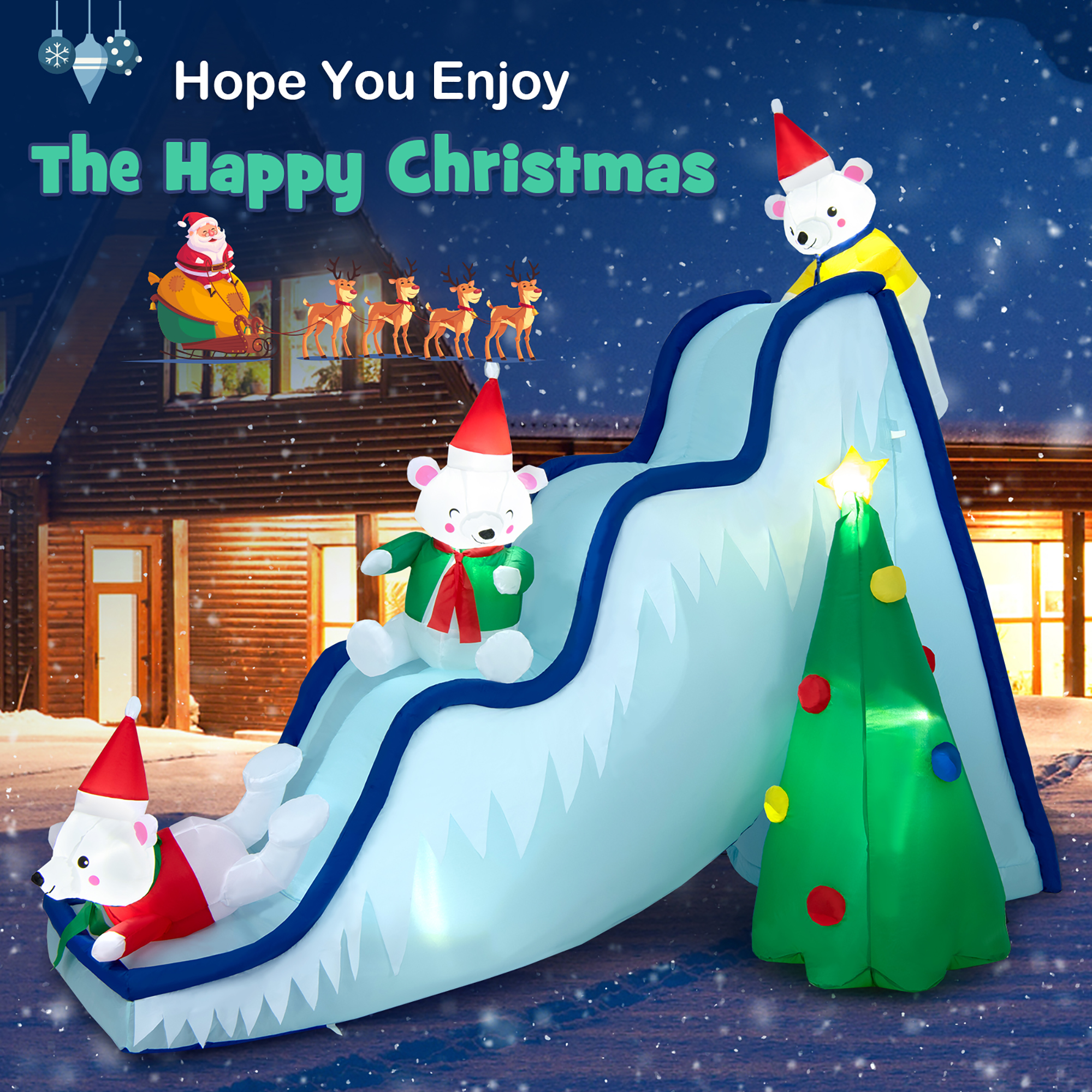 7.5FTInflatable Polar Bear Slide Scene Decoration, Blowup Christmas Decoration