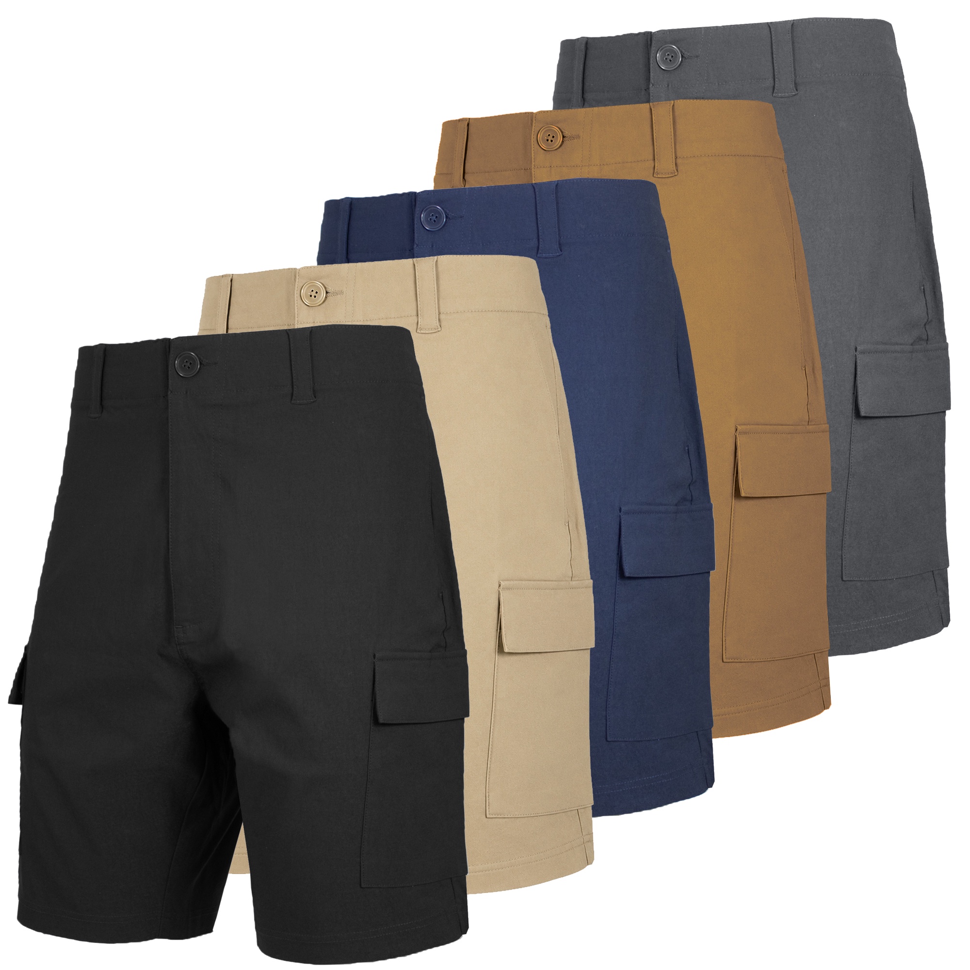 5-Pack Men's Super Stretch Cargo Shorts with Button Closure and