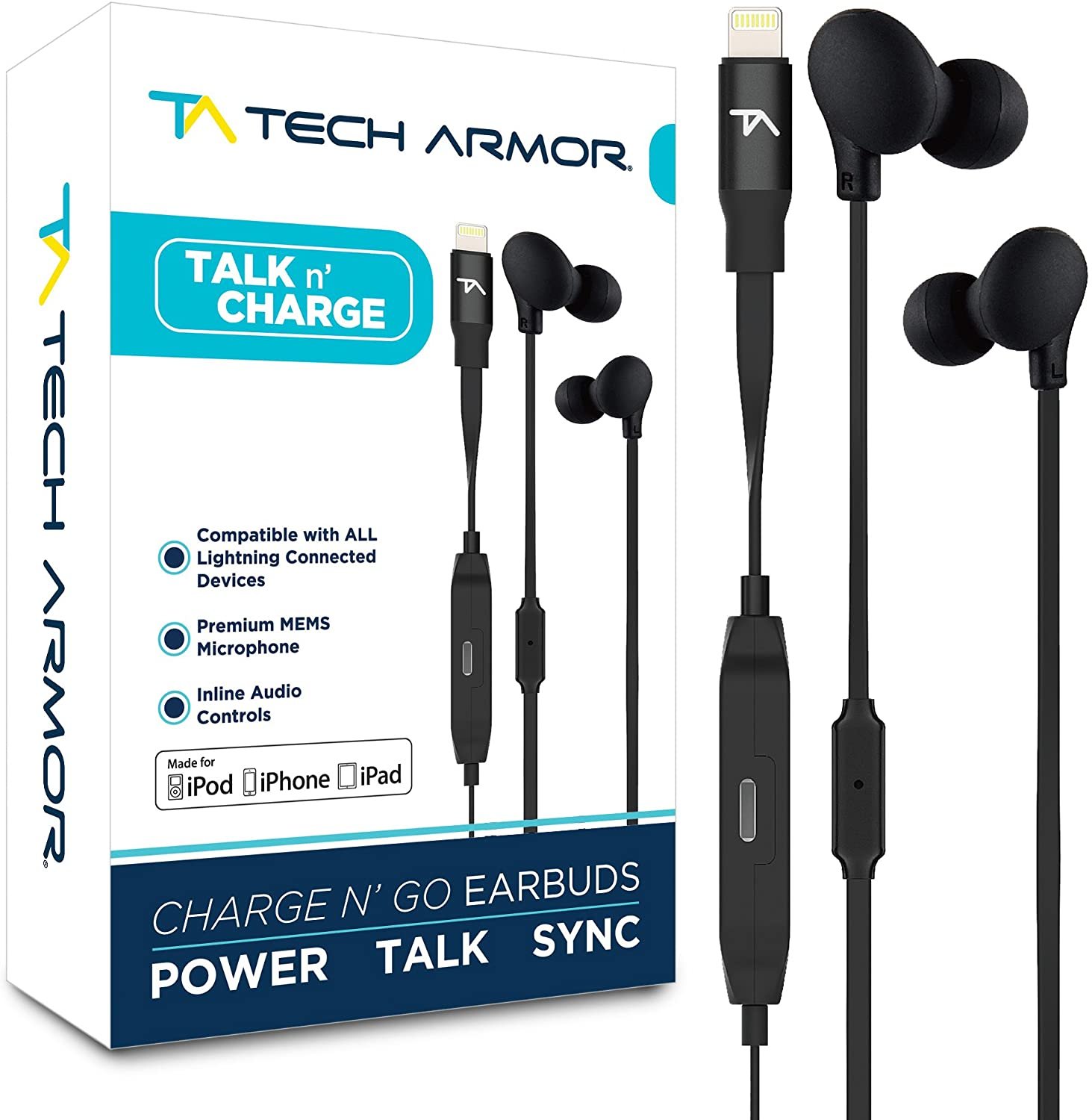Tech Armor [Apple MFi Certified] 8-pin Lightning Earbuds