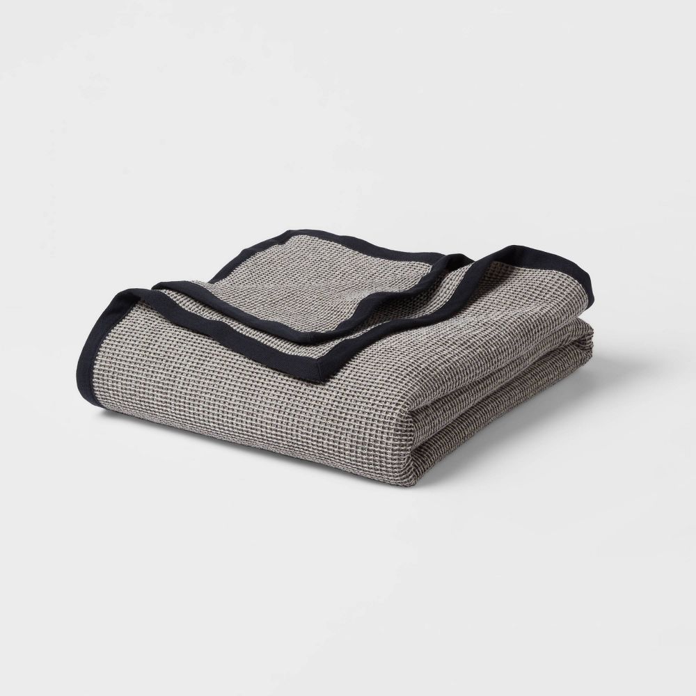 King Micro Waffle Coverlet Black - Threshold: Cotton Dobby Weave Reversible