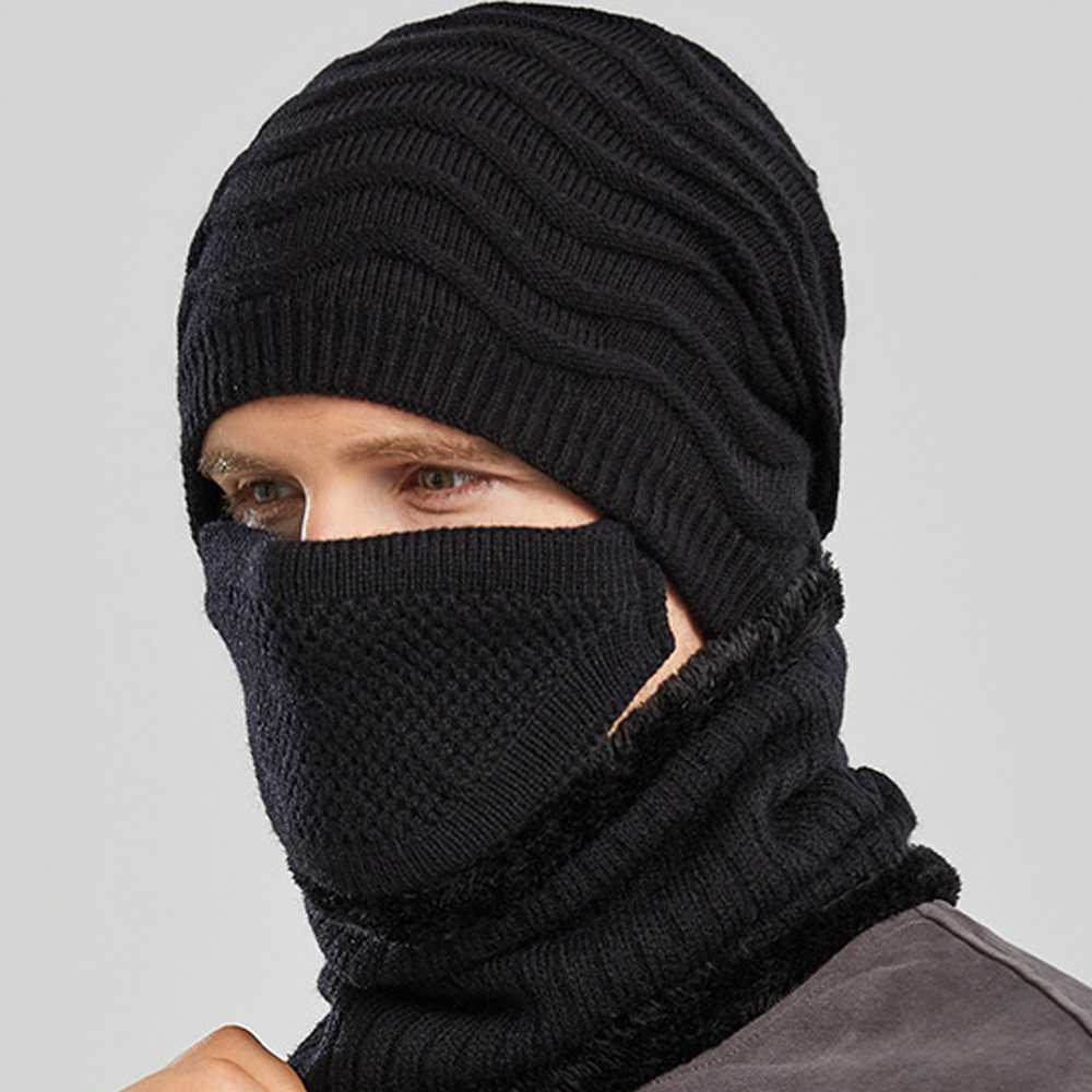 3 Piece Set: Warm Knitted Beanie Hat, Mask & Scarf