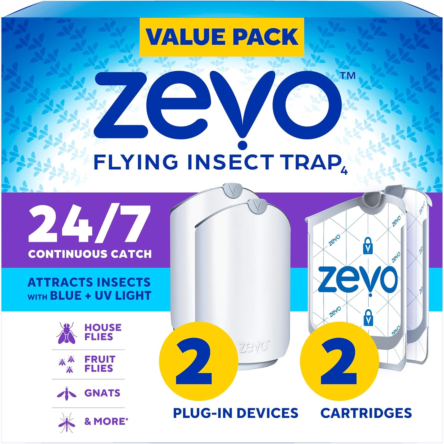 2 Flying Insect Traps & 2 Refill Cartridges - Plug in Fly Trap