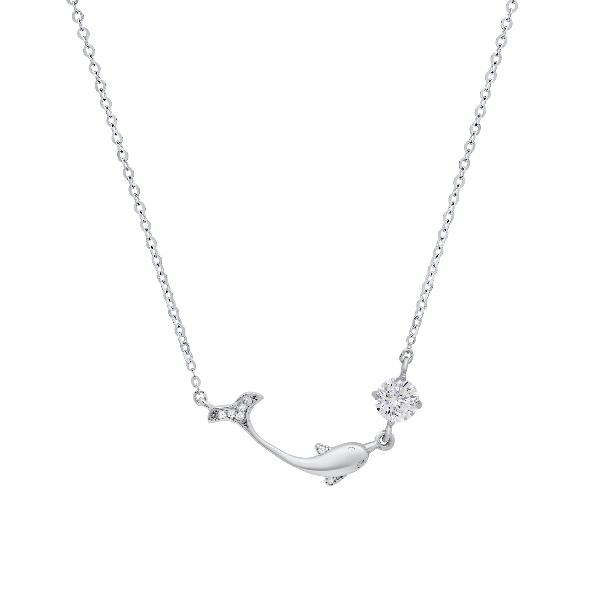 Sterling Silver Moissanite Diamond Dolphin Pendant Necklace 0.5 CTTW