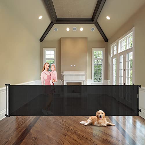 WOMHOM 100 Inch Extra Wide Retractable Gate for Large Openings & Stairs Black - New