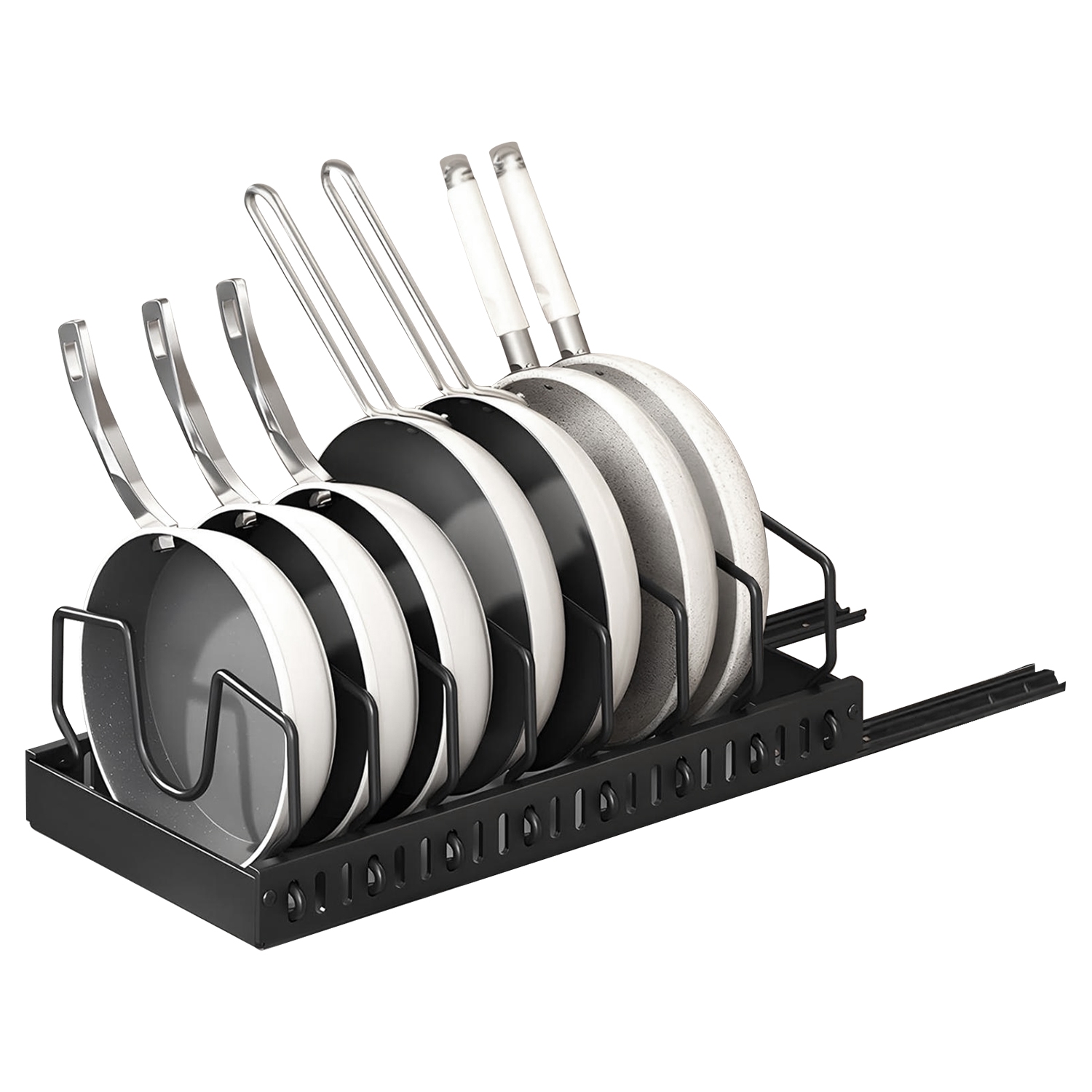 Pull Out Pots And Pans Organizer Under Cabinet With 8 Adjustable Dividers Rustproof Carbon Steel Sliding Pots Holder