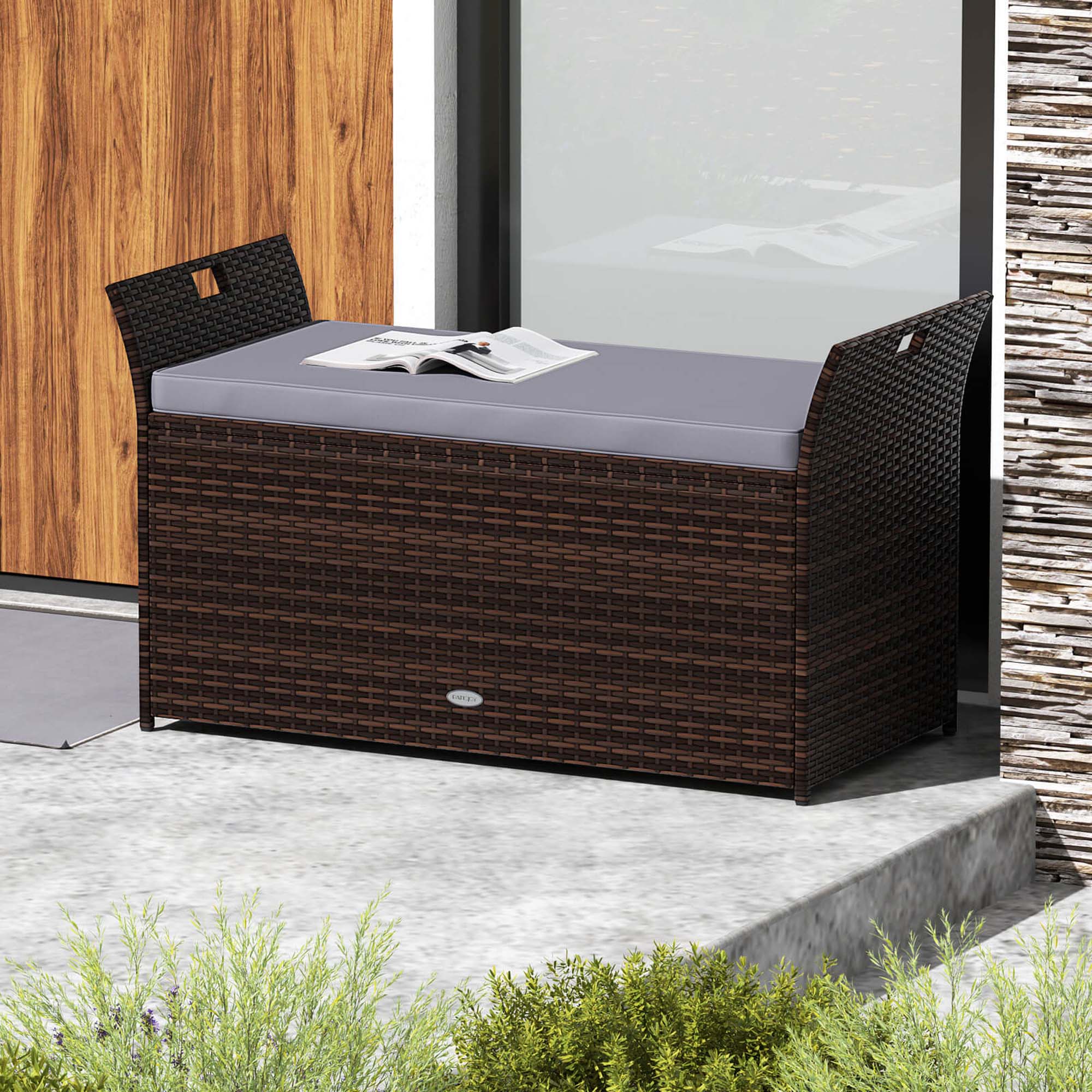 Costway Outdoor Bench with Hand-woven PE Rattan Wicker Cushion & Side Handles