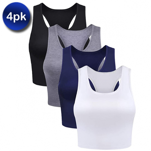 4 Pack Women's Crop Sleeveless Racerback Tank Tops