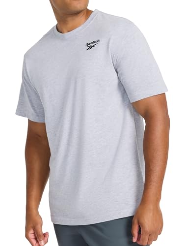 REEBOK MEN SMALL LOGO CREWNECK T-SHIRT, LIGHT COTTON-POLY JERSEY, MEDIUM, GRAY - New