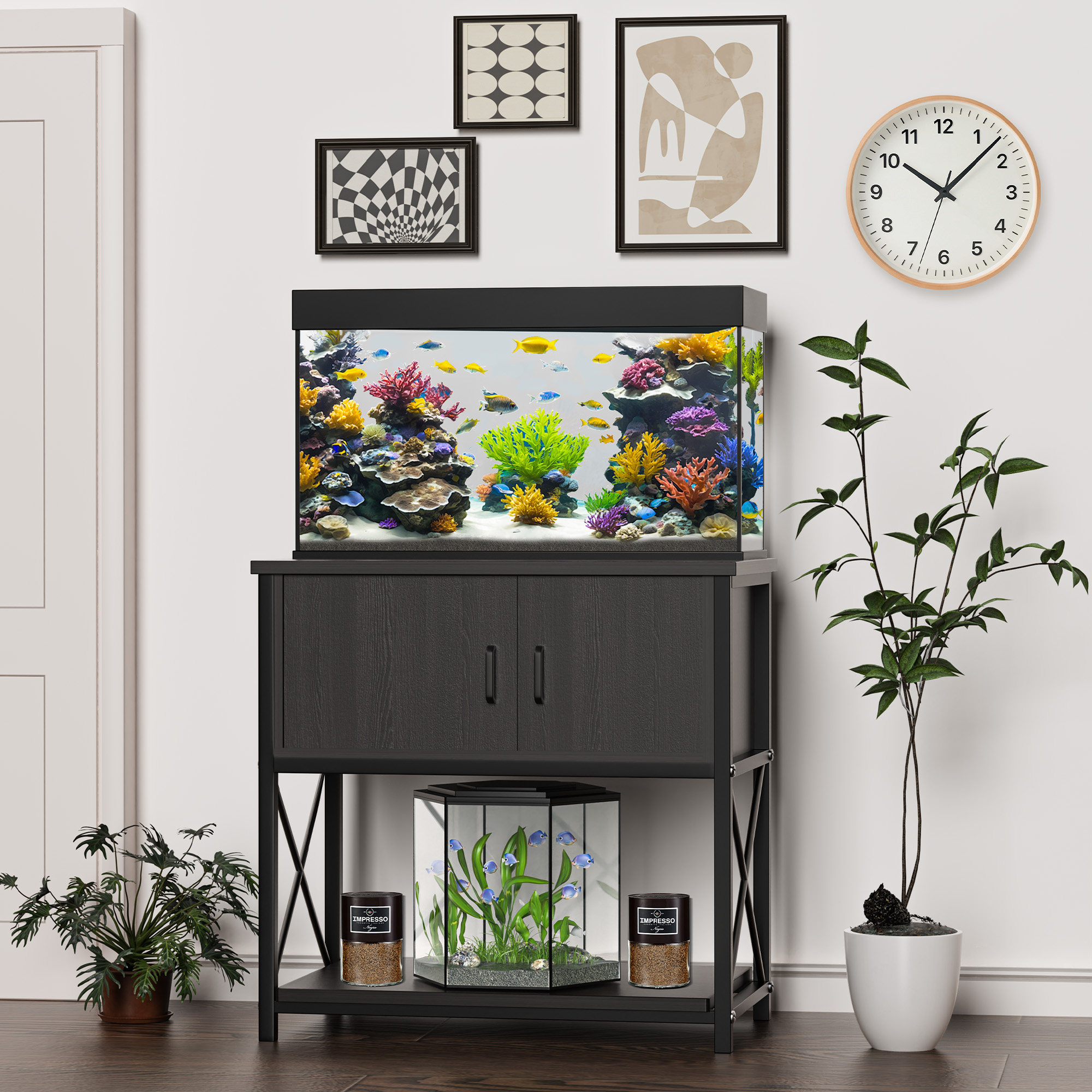 20-29 Gallon Aquarium Stand, Rectangular Wooden End Table with 2 Door
