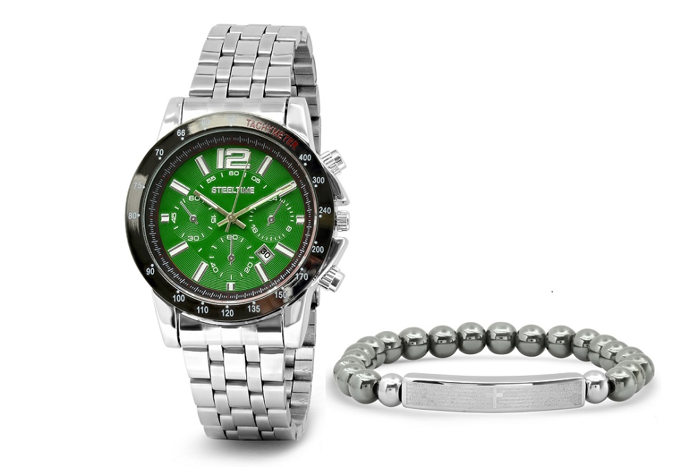 Bracelet & Watch Set W/ Prayer ID Bracelet With Hematite Beads
