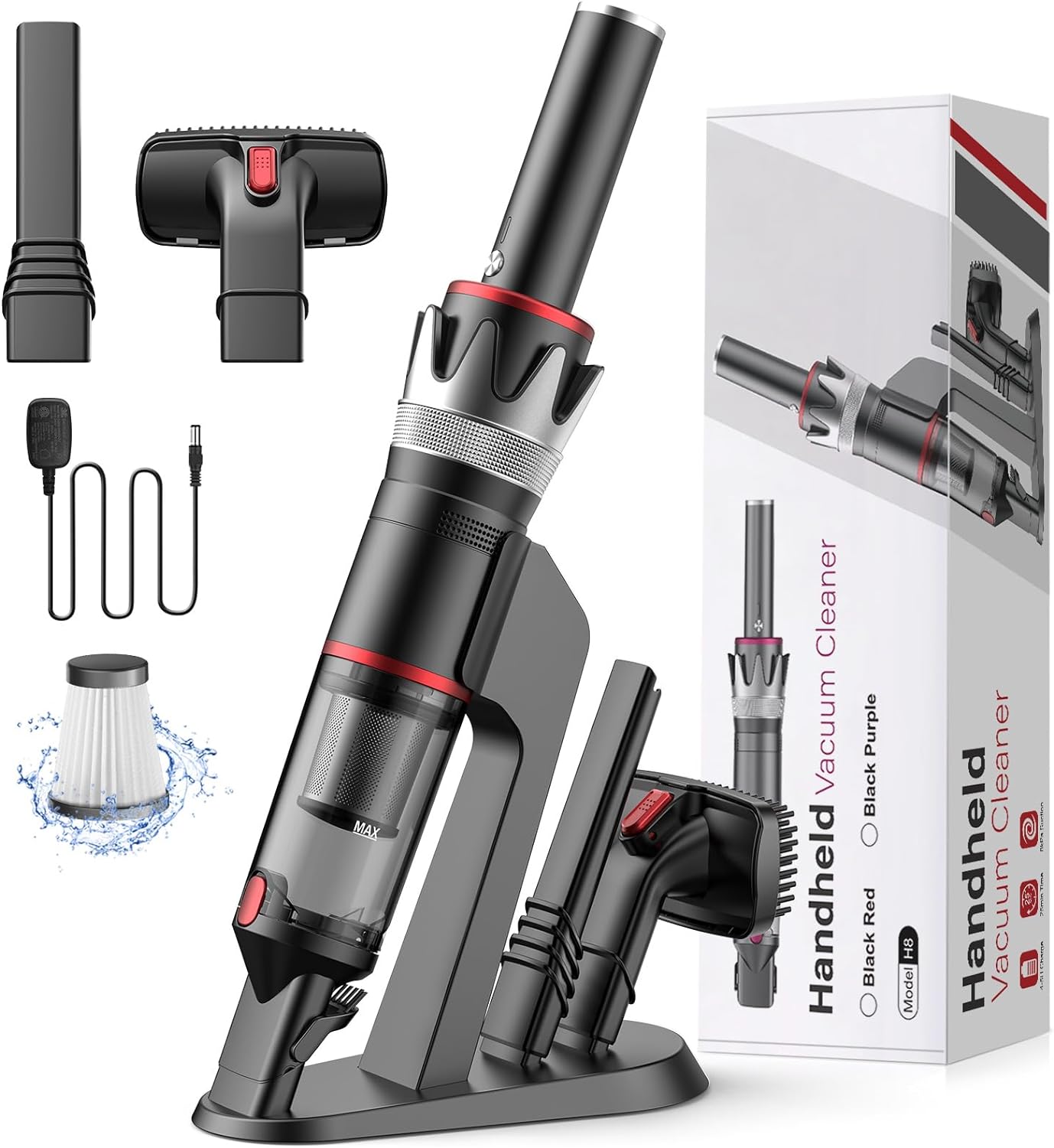 BSRCO Handheld Vacuum Cordless, 8K Pa HVC-H8R - Black Red