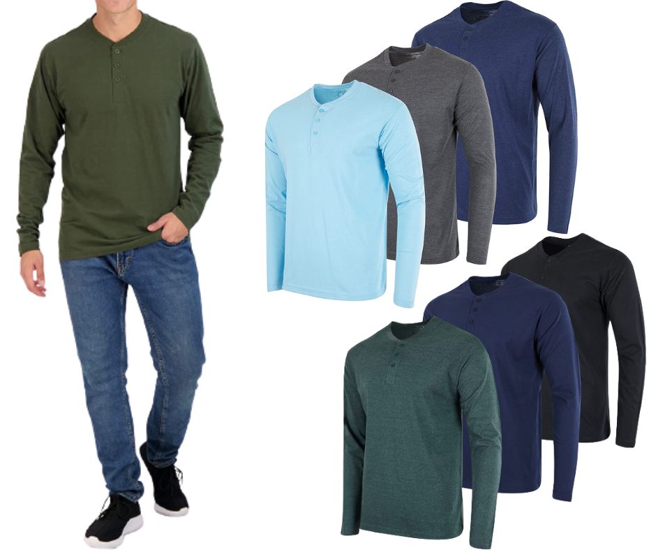 3-Pack: Men's Cotton Long Sleeve Henley T-Shirts