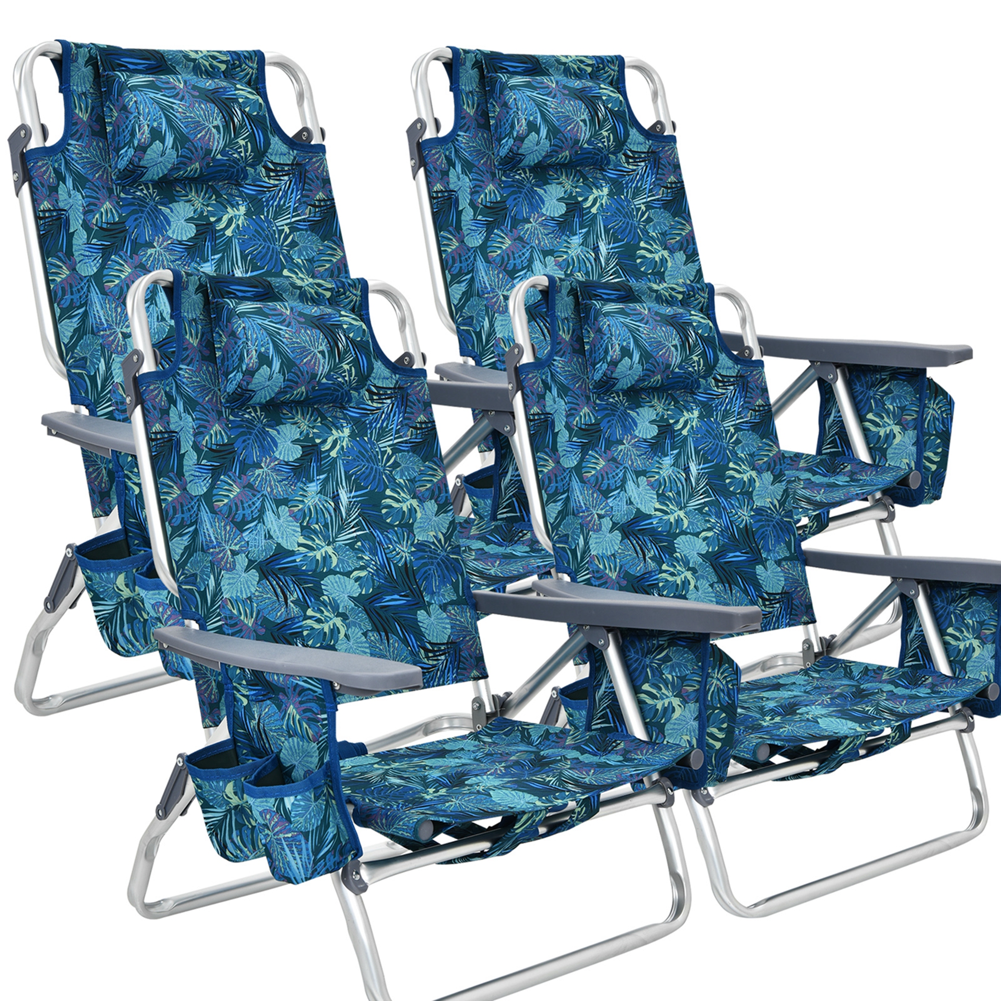 4-Pack: Folding Backpack 5-Position Beach Chairs