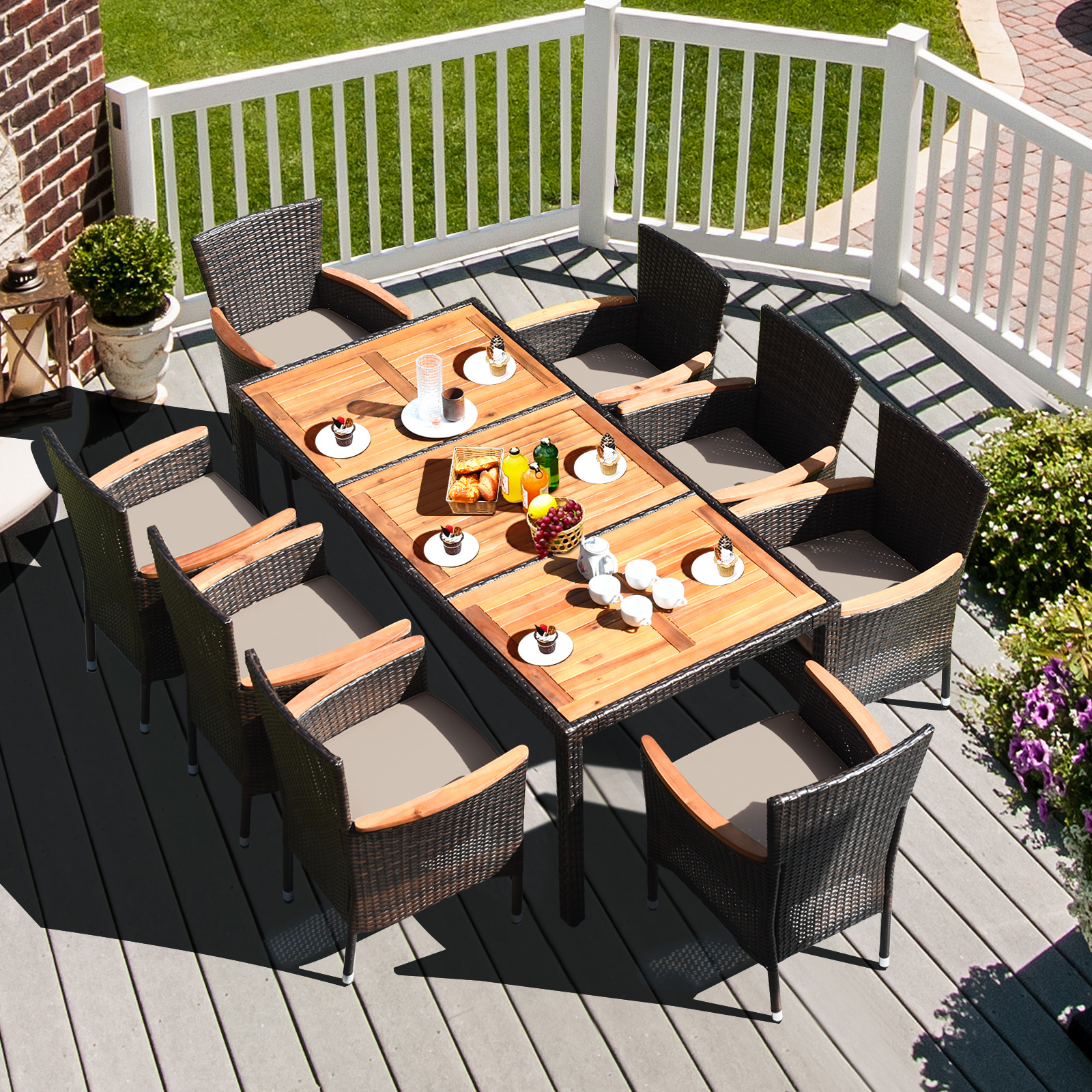 9 Piece Set: Costway Patio Rattan Dining Set With 8 Chairs