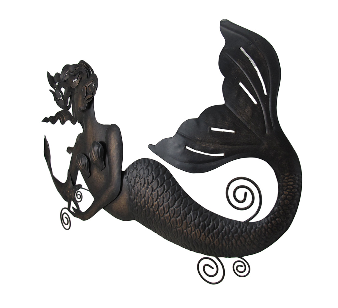 Floating Mermaid Antique Bronze Finish Metal Wall Wall Sculptures Tanga