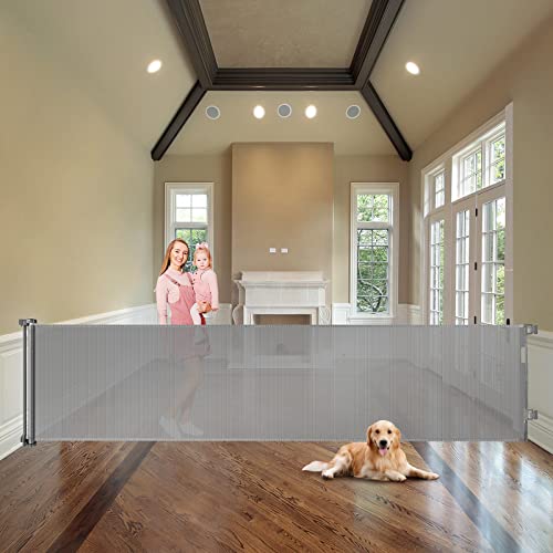 WOMHOM 100IN EXTRA WIDE BABY GATE LARGE OPENING RETRACTABLE 100 INCH LONG - GRAY - New