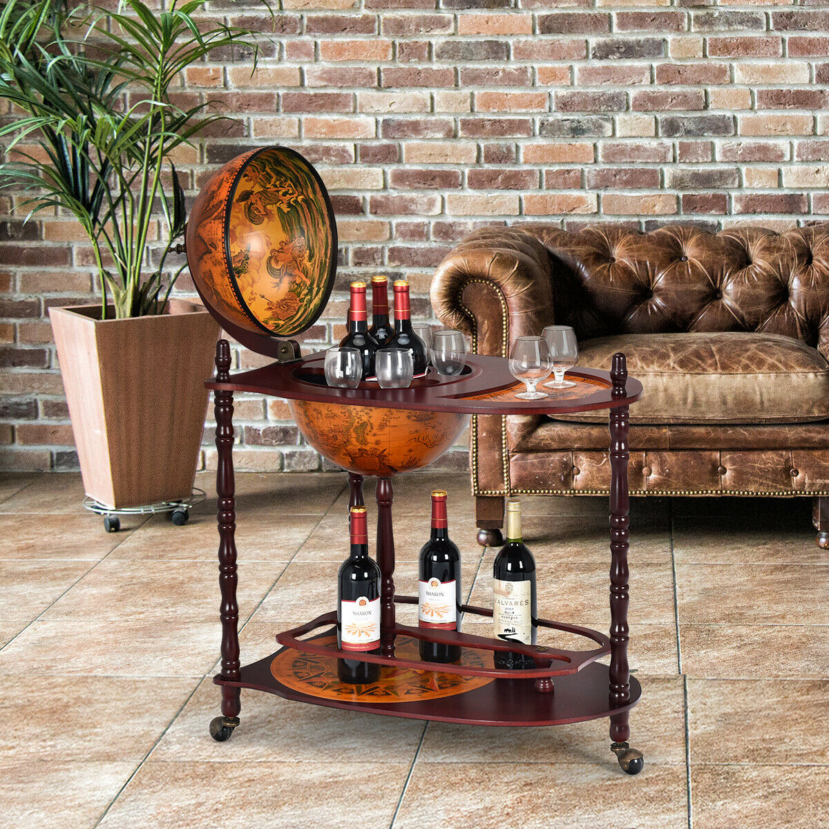 Costway 16th Century Italian Wood Liquor Bottle Shelf