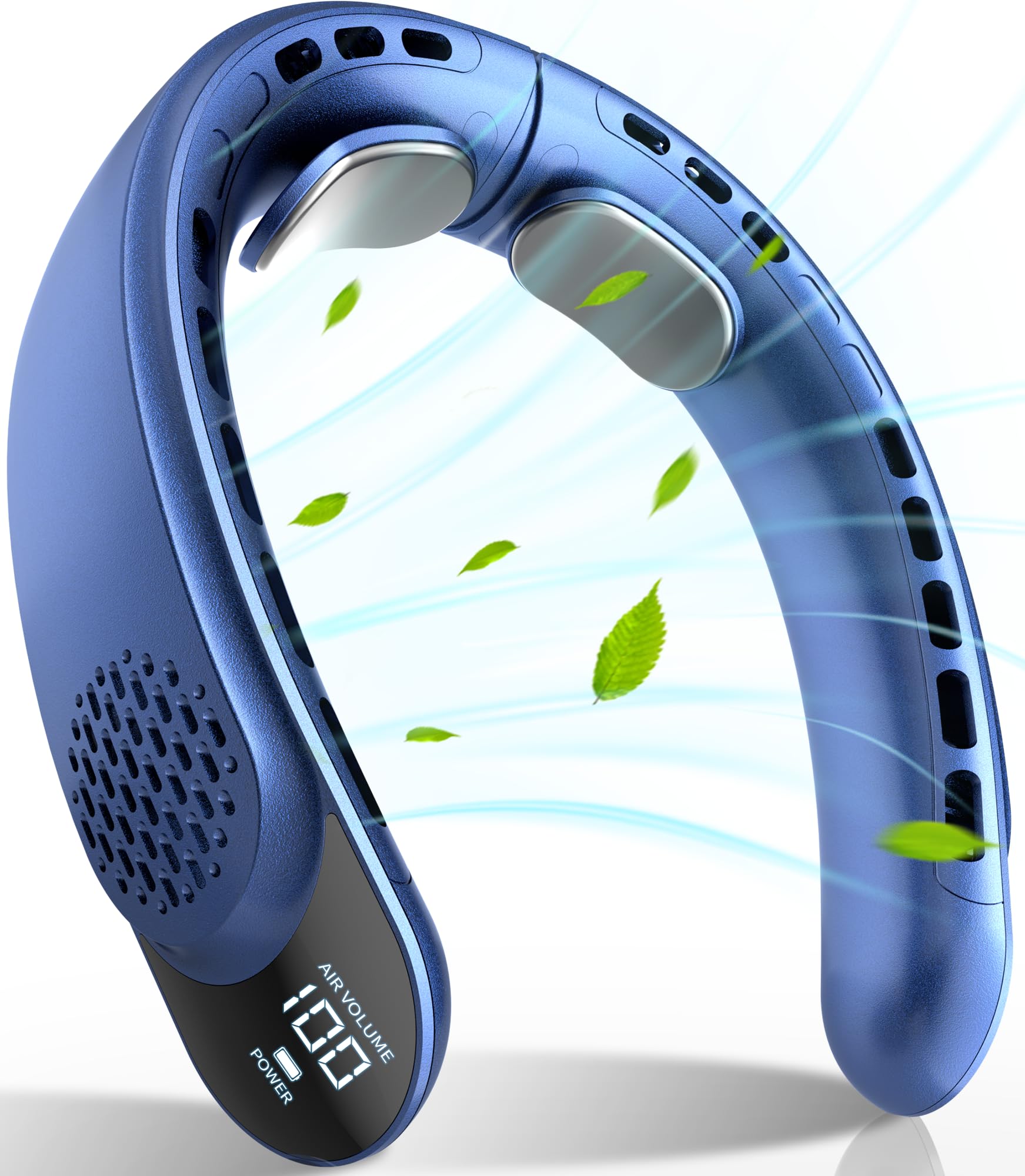 Rechargeable Neck Fan, Personal Fan with LED Display - Blue